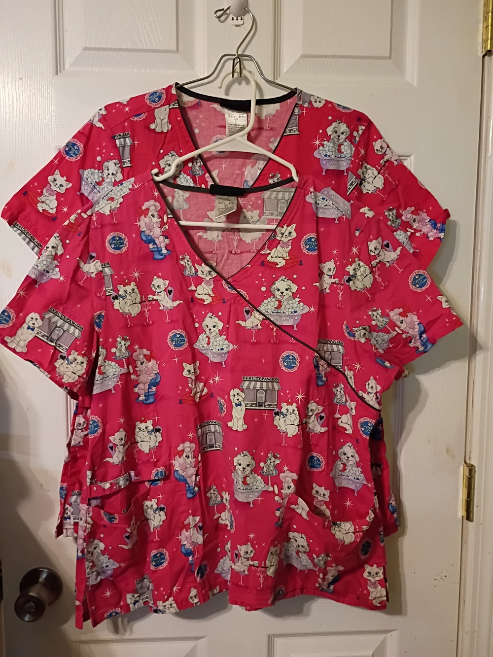 Set Of 2 Cherokee Hot Pink V-Neck Printed Scrub Top